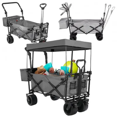 Produktbild von Grosser, Faltbarer Garten-, Strand-, Transport- Und Angelwagen Mit Dach Und Xl-Rädern