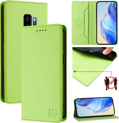 Produktbild von Lederhülle für Samsung Galaxy S9 Plus Hülle Flip Brieftasche Kartenfächern Ständer Schutzhülle Grün