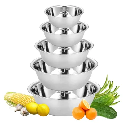 Produktbild von Edelstahl-Schüsselset, 5-teilig, stapelbar, für Küche, Backen, Salat, 14/16/20/22/24 cm