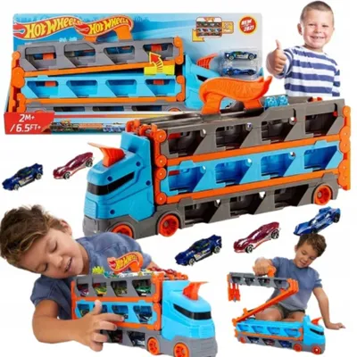 Produktbild von Hot Wheels Transporter City 2W1 Rennstrecke mit 3 Autos