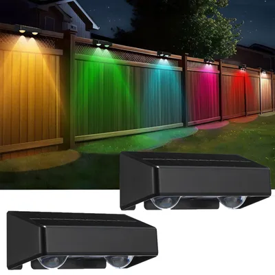 Produktbild von 2 Stück LED Solarlampe für Außen, 2 LEDs Solarleuchte Außen Wandlampe, Warmweiß, Kaltweiß, RGB, LED Solar leuchte für Veranda, Garten, Terrasse, Zaun