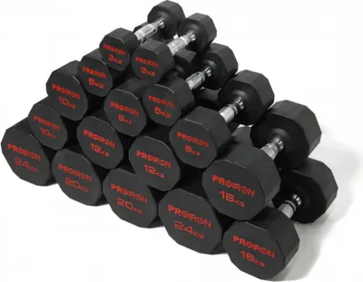 Produktbild von PROIRON gummierte Einhandhanteln 3 - 24 kg (8 Paar)