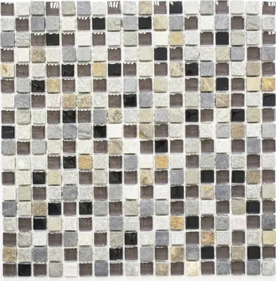 Produktbild von Mosaikfliese Transluzent beige braun grau schwarz Glasmosaik Crystal Stein MOS92-0209_f