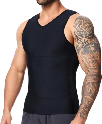 Produktbild von Kompressionsshirt, ärmellos, mit V-Ausschnitt, schwarz, elastisch
