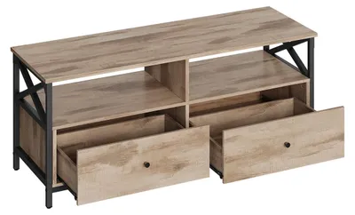 Obrázok produktu pre TV skrinka – mediálna konzola z drevotriesky a ocele – 40 x 120 x 50 cm – dubový Imitácia, hnedá a čierna farba