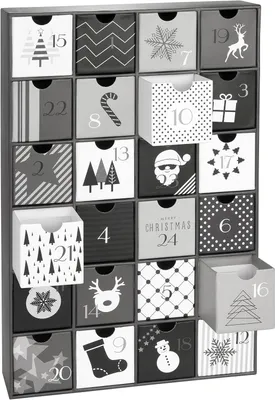 Productafbeelding van Adventskalender om te vullen - Zwarte en witte kerst - DIY kerstkalender met 24 deurtjes voor waardebonnen