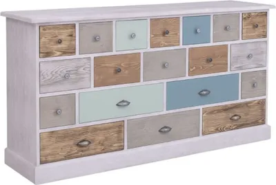 Landhausstil Massivholz Kommode Hellgrau Mehrfarbig Country Style Solid Wood Chest of Drawers Light Gray Multicolored