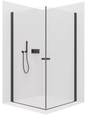 Zdjęcie produktu dla szkło ceramiczneO – Kabina prysznicowa Antelo Duo L/P – 6 mm – czarna matowa, szkło przezroczyste – 90 x 75 x 190 cm – obrotowa