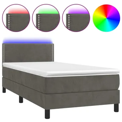 Produktbild von vidaXL Boxspringbett mit Matratze & LED Dunkelgrau 90x200 cm Samt