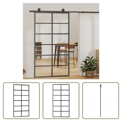 Immagine prodotto di The Living Store porta scorrevole ESG in vetro e alluminio 102x205 cm nero