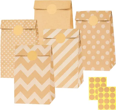 Produktbild von Papiertüten Braun, 20 Stück Geschenktüten Braun Tüten Papier mit 24 Aufkleber, Papiertüten zum Verpacken von Weihnachtsgeschenken, Giveaways, Kindergeburtstagen