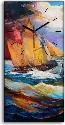 Produktbild von Wanduhr Uhr Wandbild Leinwand 30x60 Landschaft Ozean Schiff Meereswellen - schwarze Hände