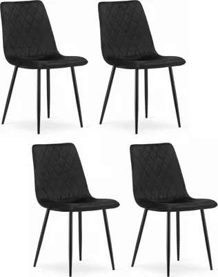 Obrázok produktu pre SCANNO čierne zamatové čalúnené kreslo s kovovými nohami, do obývačky, jedálne, spálne, 4 kusy, rozmery 45x89x53 cm, nosnosť do 110 kg