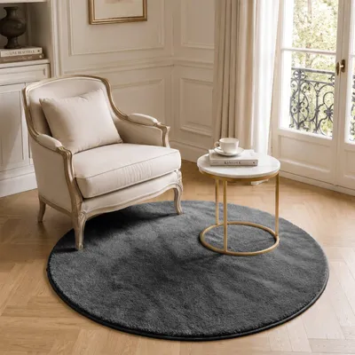 Produktbild von VOUNOT® Weicher Kurzflor Teppich Wohnzimmer mit Antirutschmatte ф120 cm Anthrazit
