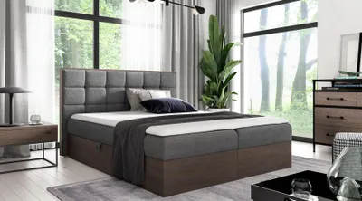 Produktbild von Kontinentales Bett 160x200 CHANTELLE 1 - dunkle Eiche / Dunkelgrau + GRATIS Matratzenauflage