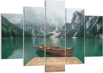 Produktbild von Bild auf Leinwand - Leinwandbild - Berge See Boot - 150x100cm - Wand Bild - Wanddeko - Wandbilder - Leinwanddruck - Bilder - Kunstdruck - Wanddekoration - Leinwand bilder - Wandkunst - EA150x100-3978