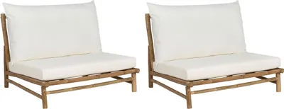 Produktbild von BELIANI Gartensessel 2er Set Hellbraun Bambusholz mit Auflagen Cremeweiß Stoff Rustikal Innen- und Außenbereich Outdoor Terrasse Ausstattung Sitzmöbel