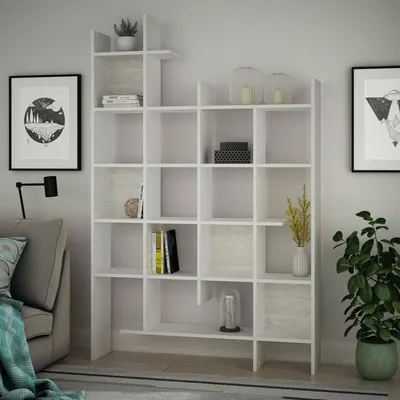 Produktbild von Bücherregal Dguidett, Büroregal, Mobiler Buchhalter, Bücherbrett, 122x26h188 cm, Weiß