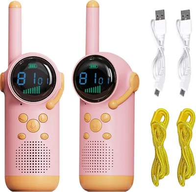Produktbild von (Rosa +Rosa) Walkie Talkie für Kinder, 22 Kanäle, 2-Wege-Funkgerät, 3 km lange Reichweite, Walkie-Talkies-Handheld, Geschenkspielzeug für Jungen und Mädchen nach draußen, D22-Farbbildschirm