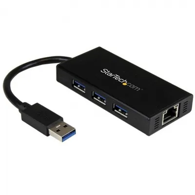 Immagine prodotto di StarTech.com Hub USB 3.0 a 3 porte con adattatore Gigabit Ethernet in alluminio - Hub USB3 compatto con GbE - Hub - 3 x SuperSpeed USB 3.0 + 1 x 10/100/1000 - Desktop - per P/N: PEXUSB3S2EI, PEXUSB3S42, PEXUSB3S7, SVA5H2NEUA