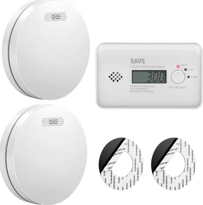 Produktbild von SAVS Brandschutz-Set – 2 Rauchmelder & 1 Kohlenmonoxidmelder – 10 Jahre Batterie – Extra flaches Design – Brand- & CO-Warnmelder – Entspricht europäis