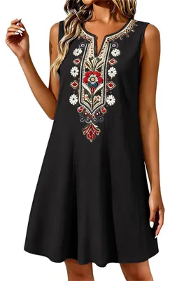 Imagen del producto de Vestido corto de verano - Sin mangas, con escote en V y fruncido - Negro