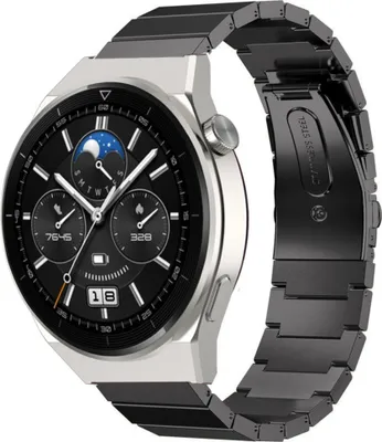 Produktbild von Strap-it Metallarmband - Kompatibel mit Huawei Watch GT 3Armband 46mmHochwertiger EdelstahlHuawei watch elegant Armband mit faltschließe für 22mmArmband Schwarz