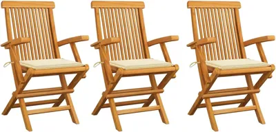 Produktbild von Gartenstühle mit Creme Kissen Garten StüHle Terassenstuhl AußEn GartenstüHle Balkon Stuhl 3 STK. Massivholz Teak