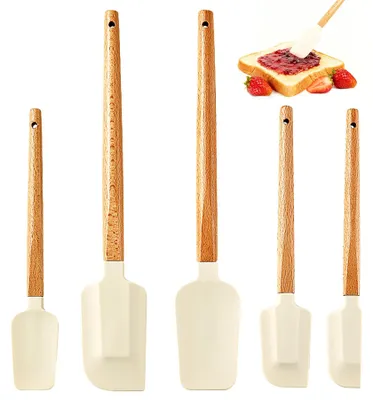 Produktbild von Set aus 5 Silikon-Spateln mit Holzgriffen