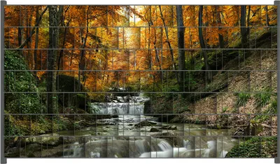 Produktbild von Wallario Zaunsichtschutz mit Motiv Kleiner Bach über Steine im Herbstwald für Ein- und Doppelstabmatten Zäune in der Größe 250 x 140 cm
