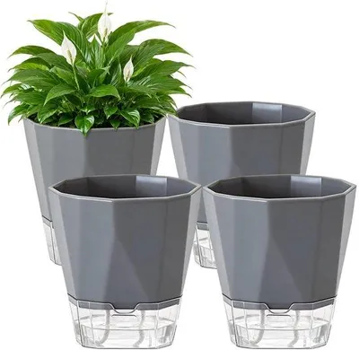 Produktbild von Famanu Set von 4 selbstbewässernden Blumentöpfen mit transparentem Wasserreservoir – 17 cm