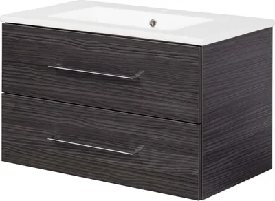 Produktbild von FACKELMANN Waschtischunterschrank inkl. Keramikbecken B.PERFEKT / Soft-Close-System / Maße (B x H x T): ca. 82 x 51 x 48 cm / Waschbeckenunterschrank & Waschtisch / Schrank: Schwarz / Becken: Weiß