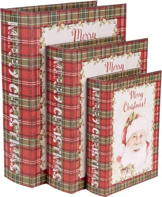 Obrázok produktu pre Clayre & Eef úložný box sada 3 kníh 27x22x7 / 22x17x6 / 17x12x4 cm červená biela MDF Father Christmas