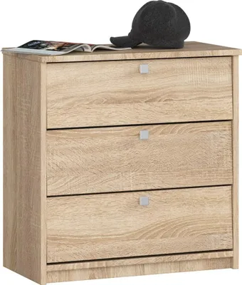 Produktbild von Schuhschrank – Schuhkommode mit 3 Kipp-Türen – Flur Schuhkommode – Sonoma Eiche – 60 cm – Kompakter Klappschrank mit 3 Fächern