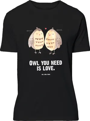 Produktbild von Mr. & Mrs. Panda Größe L T-Shirt Eulen Liebe - Schwarz - Geschenk, Liebesspruch, Eule, Spruch, Tshirt, mit, Shirt, Freundin
