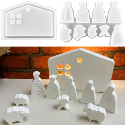 Produktbild von 2 Silikonformen, Gussformen, 3D-Haus, Krippenszene, Weihnachten