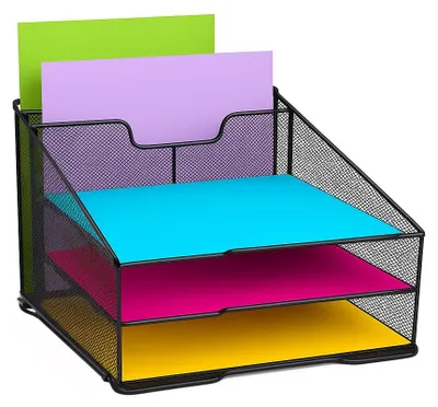 Schreibtisch-Organizer, 3 Fächer, 2 vertikale Fächer, schwarz