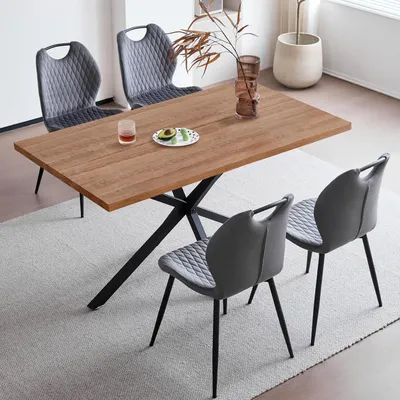 Image de Table de salle à manger avec 4 chaises, ensemble pour salle à manger, couleur marron foncé/gris, dimensions 140x78x77 cm