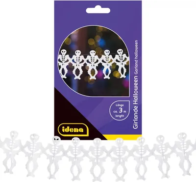 Obrázek produktu pro Idena 30420 - Halloweenská girlanda, cca 3 m dlouhá, bílá papírová girlanda se strašidelnými kostlivci, halloweenská dekorace