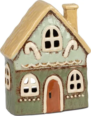Produktbild von formano Windlicht Haus 13 x 17 cm Herbst Weihnachtsdeko Keramik handbemalt