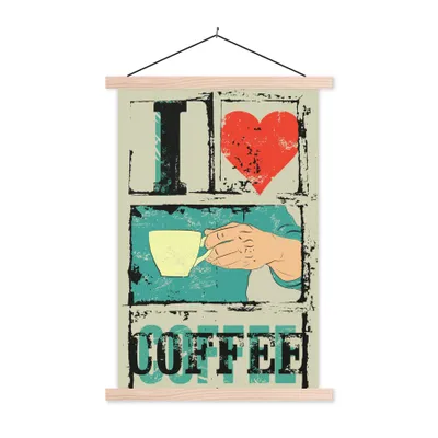 Produktbild von MuchoWow® Textilposter Kaffee - Sprichwörter - Vintage - Zitate - Ich liebe Kaffee 40x60 cm mit holzfarbenen Rahmen - Poster