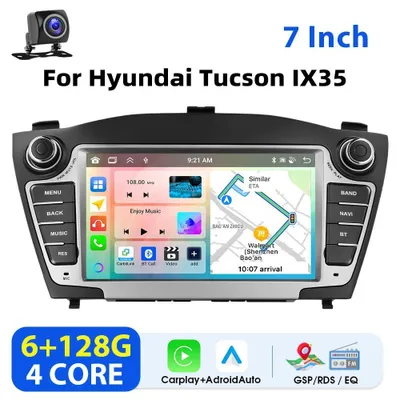 Immagine prodotto di Hyundai Tucson/ix35 2009–2015 - Autoradio multimediale - Android - Touchscreen da 17,8 cm - 6+128 GB - 1024×600 - 2-DIN - Con telecamera di retromarcia - Bianco