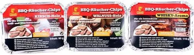 Produktbild von Flash BBQ-Räucher-Chips Probier-Set Kirsche Walnuss Whisky Räucherspäne Räucher-Holz Grill