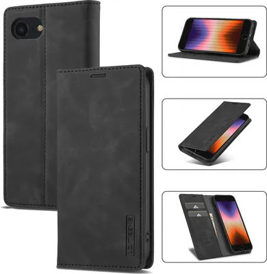 Immagine prodotto di Custodia in pelle per iPhone 16e/iPhone 17e, con funzione di supporto e porta carte, custodia a portafoglio nera