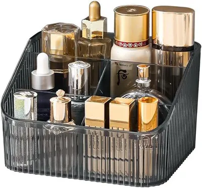 Produktbild von Unyqoos® Transparenter Acryl Make-up-Organizer – Kosmetik- und Accessoires-Aufbewahrung, 5 Fächer, 17,5 x 15 x 11 cm, für Schminktisch, Bad & Schreibtisch