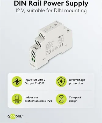 Image de Goobay Alimentation pour rail DIN 12 V, 1,25 A, 15 W (59573)