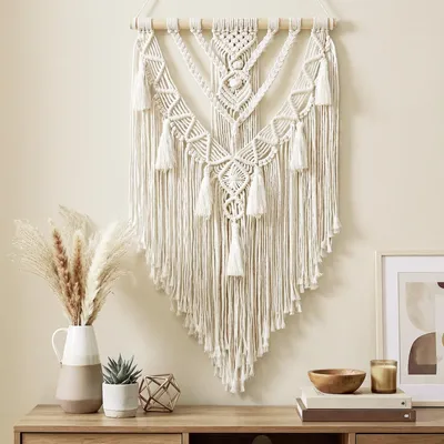 Image de Tenture murale en macramé faite à la main, avec des franges