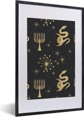 Produktbild von MuchoWow® Gerahmtes Poster Muster - Spirituell - Gold 40x60 cm - Poster mit Schwarzem Bilderrahmen Wandposter Rahmen Foto Bilder - Poster in Rahmen