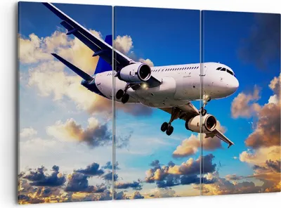 Produktbild von Bild auf Leinwand - Leinwandbild - Flugzeug Flug Reise Fahrzeug - 105x70cm - Wand Bild - Wanddeko - Leinwanddruck - Bilder - Kunstdruck - Wanddekoration - Leinwand bilder - Wandkunst - CE105x70-2445
