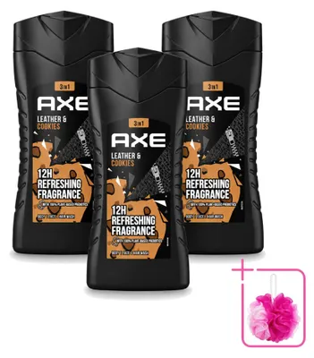 Image de 3 x Gel douche Axe Collision Leather & Cookies, 3-en-1 - 250 ml - Lot de 3